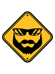 Obraz premium schild vorsicht achtung hinweis gefahr zone sonnenbrille vollbart bärtig haare kopf gesicht mann herr bart cool clipart design gentlemen