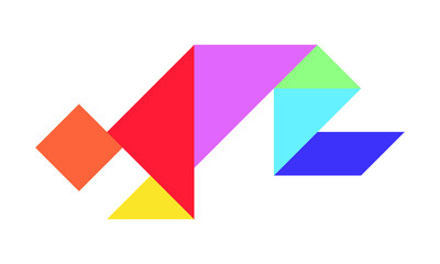 Color tangram puzzle in man crouch shape on white background (vector)