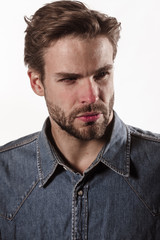 Young man posing. Close up of face