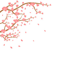Watercolor sakura frame. Background with blossom cherry tree branches. Hand drawn japanese flowers on white background