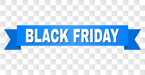 BLACK FRIDAY text on a ribbon. Designed with white title and blue stripe. Vector banner with BLACK FRIDAY tag on a transparent background.
