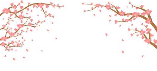 Obraz premium Watercolor sakura frame. Background with blossom cherry tree branches. Hand drawn japanese flowers on white background