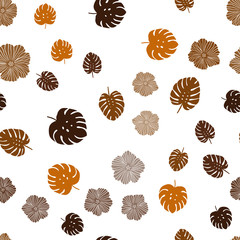 Dark Orange vector seamless abstract backdrop with flowers, leaves.