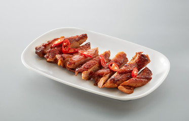 Delicious fried chicken steak cut into pieces