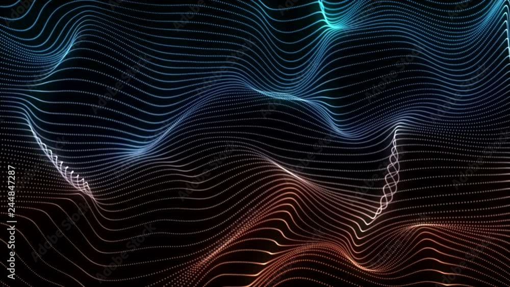 Aufkleber 4k 60 fps. abstract loopable blue and red cg motion waving dots texture with glowing defocused parti