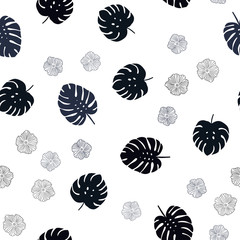 Dark BLUE vector seamless abstract backdrop with flowers, leaves.