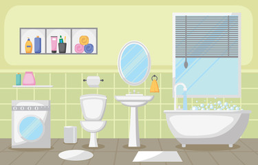 Naklejka na ściany i meble Bathroom Interior Clean Modern Room Furniture Flat Design