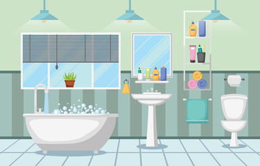 Fototapeta na wymiar Bathroom Interior Clean Modern Room Furniture Flat Design