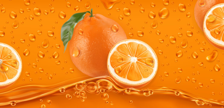Orange Drops. Fresh fruit background. 3d realistic vector
