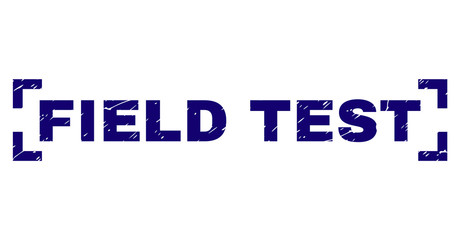FIELD TEST caption seal imprint with grunge texture. Text caption is placed inside corners. Blue vector rubber print of FIELD TEST with grunge texture.