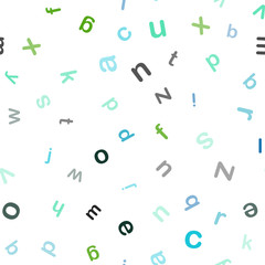 Light Blue, Green vector seamless layout with latin alphabet.