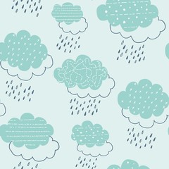 seamless pattern with clouds and raindrops. vector illustration,