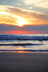 Abstract background of the beach during sunrise at Prachuap Khiri Khan province in Thailand.