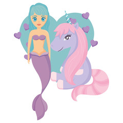 Cute unicorn and mermaid design