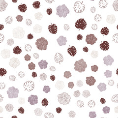 Light Purple, Pink vector seamless doodle template with leaves, flowers.