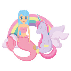 Cute unicorn and mermaid design