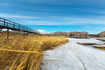 Spring landscape on the Siberian river. Western Siberia, Russia
