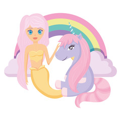 Cute unicorn and mermaid design