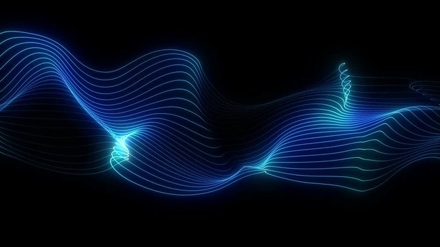 4K. Abstract loopable blue motion background. Flowing neon waves. Concept of futuristic animation.