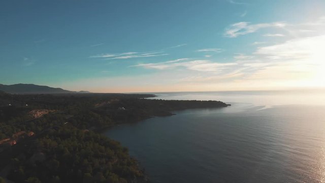 Aerial view of horizon with sea, gulf  and mountains