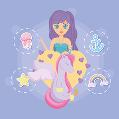 Cute unicorn and mermaid design