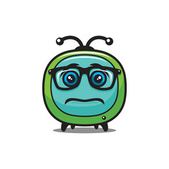 Unhappy TV symbol in glasses - vector icon