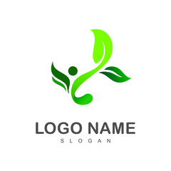people + leaf logo, health symbol, health care logo template