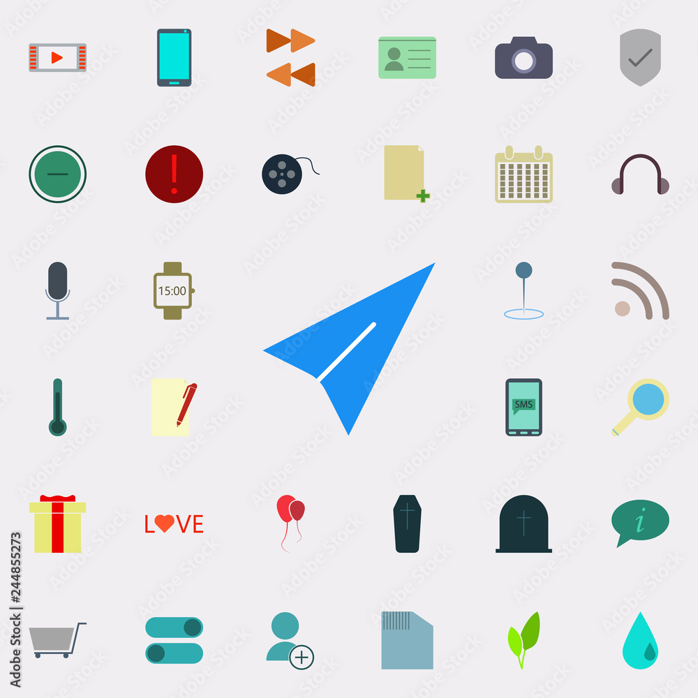 Poster paper airplane icon. color web icons universal set for web and mobile