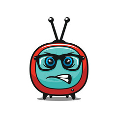 Angry TV symbol in glasses - vector icon