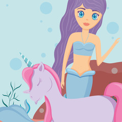Fototapeta na wymiar Cute unicorn and mermaid design