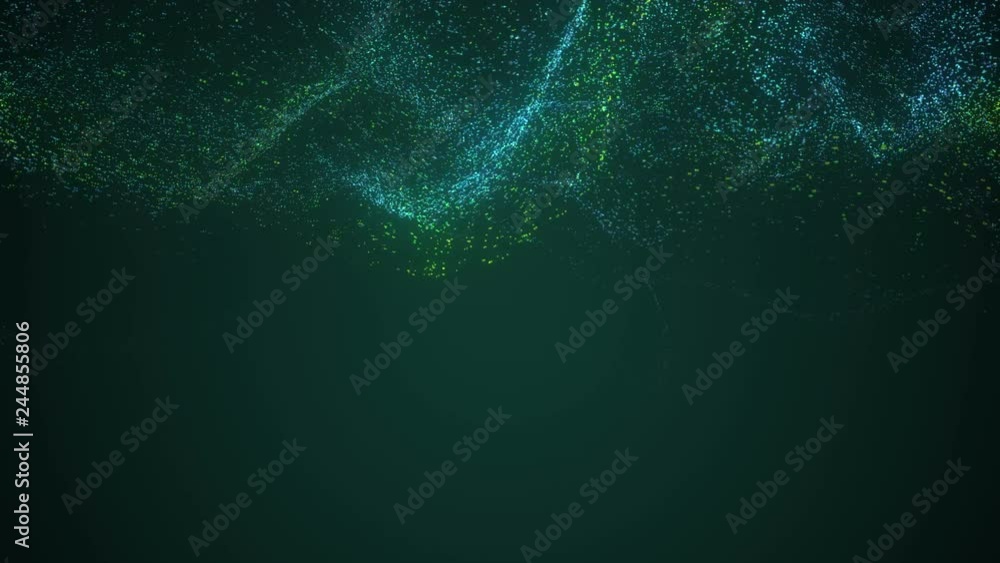 Aufkleber big data wave of particles. futuristic green neon glowing surface. abstract motion background