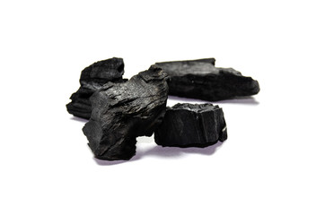 Fototapeta premium Hardwood charcoal isolated on white background, The collection of natural charcoal