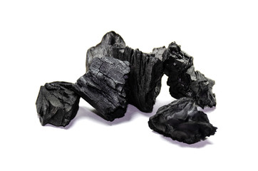 Hardwood charcoal isolated on white background, The collection of natural charcoal