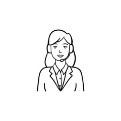 Call center operator in headset hand drawn outline doodle icon. Technical and customer service, helpline concept. Vector sketch illustration for print, web, mobile and infographics on white background