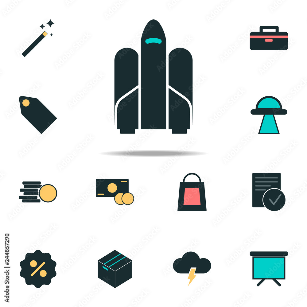 Poster rocket with shuttle icon. web icons universal set for web and mobile