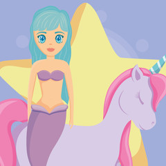 Obraz na płótnie Canvas Cute unicorn and mermaid design