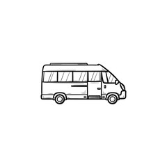 Minibus hand drawn outline doodle icon. Passenger bus and transportation, delivery van, tourism concept. Vector sketch illustration for print, web, mobile and infographics on white background.