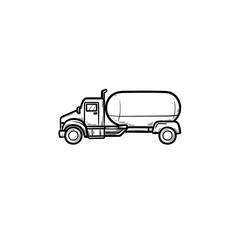 Fuel truck hand drawn outline doodle icon. Tanker truck, gasoline station and fuel delivery, cistern concept. Vector sketch illustration for print, web, mobile and infographics on white background.