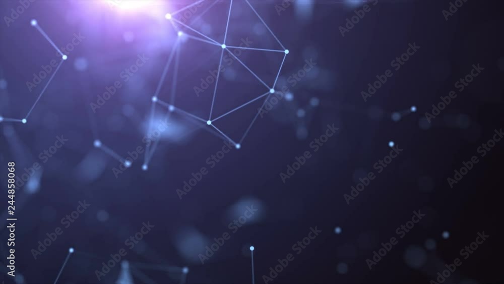 Aufkleber 4k. animation of low poly chain connection lines with triangles. glowing blue structure. technology 