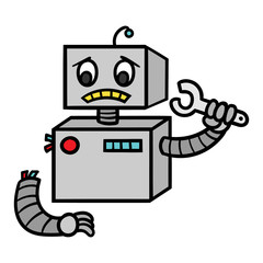 Cartoon Broken Robot Fixing Itself