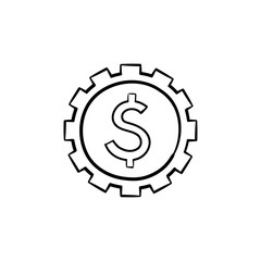 Cog with dollar inside hand drawn outline doodle icon