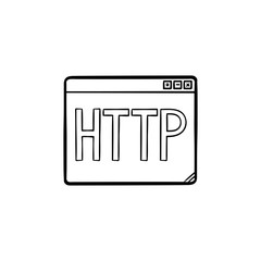 Browser window with http text hand drawn outline doodle icon. Hyperlink, website link concept. Vector sketch illustration for print, web, mobile and infographics on white background.