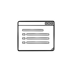 Open window with document hand drawn outline doodle icon. Internet browser, website, user interface concept. Vector sketch illustration for print, web, mobile and infographics on white background.