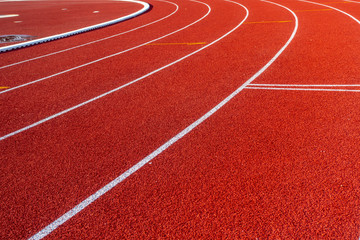 Fototapeta premium Red running track in stadium