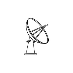 Satellite antenna hand drawn outline doodle icon. Wireless communication, broadcast technology, radar concept. Vector sketch illustration for print, web, mobile and infographics on white background.