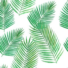Fototapeta na wymiar Watercolor seamless tropical pattern with palme leaves