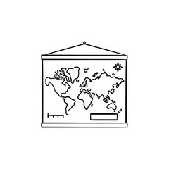 World map hanging on the wall hand drawn outline doodle icon