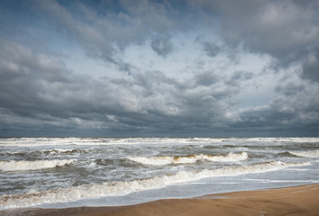 Fototapeta na wymiar Stormy foamy sea, big waves