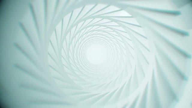 Abstract technology tunnel. White construction with reflections the camera moves forward towards. Dynamic background for text