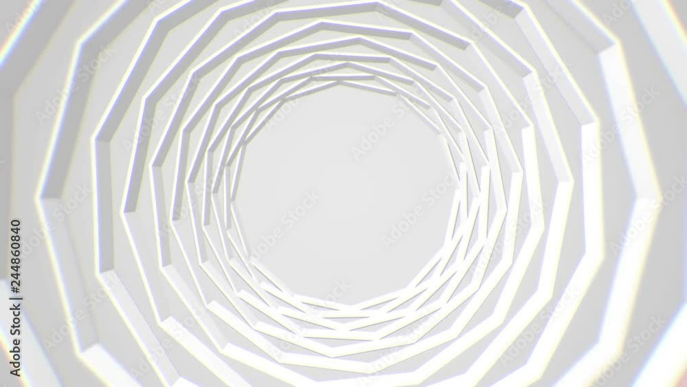 Poster abstract technology tunnel. white construction with reflections the camera moves forward towards. dy